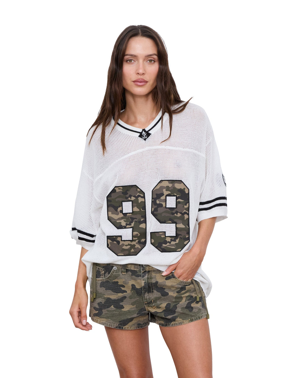 Womens Derby Boyfriend Ss Jersey Camo Shell Relaxed Tees - Green