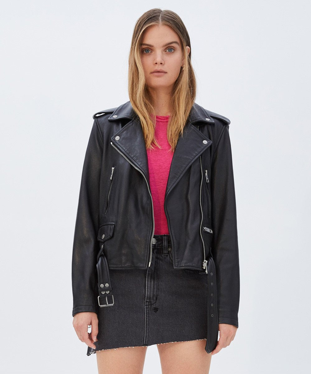 Womens Bad Company Biker Black Leather Jackets - Black
