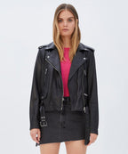 Womens Bad Company Biker Black Leather Jackets - Black