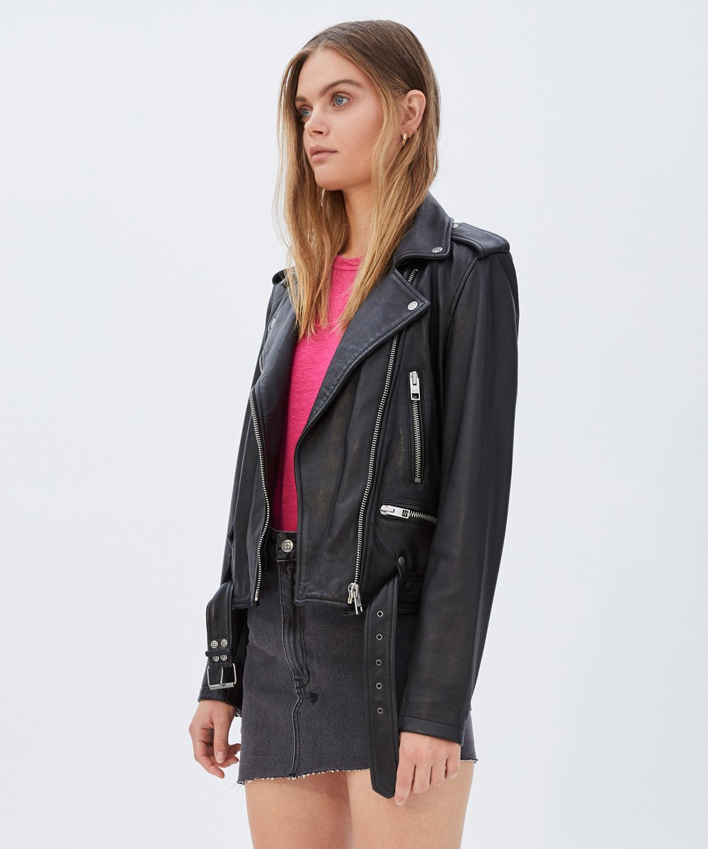 Womens Bad Company Biker Black Leather Jackets - Black
