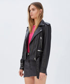 Womens Bad Company Biker Black Leather Jackets - Black
