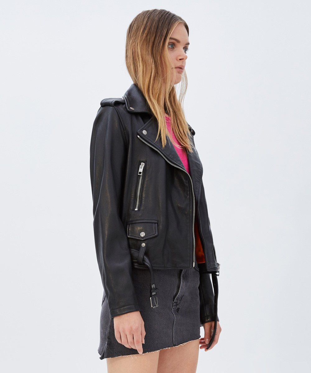 Womens Bad Company Biker Black Leather Jackets - Black