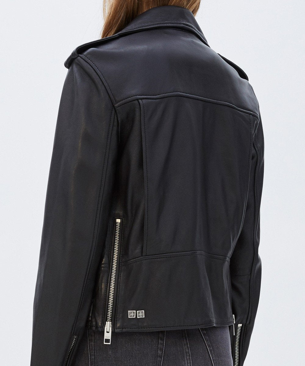 Womens Bad Company Biker Black Leather Jackets - Black