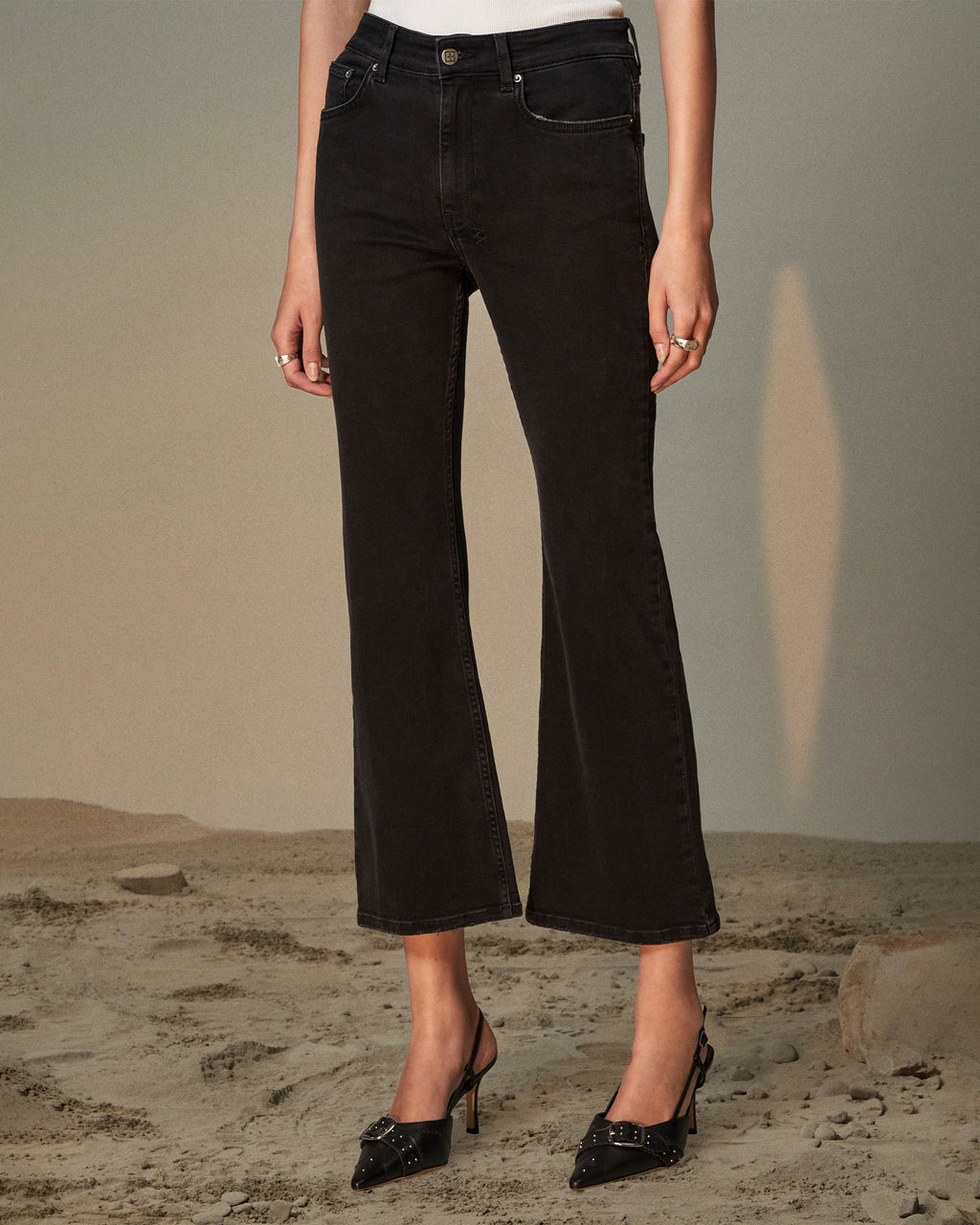 Womens Soho Crop Stealth Flare Denim Jeans - Black