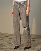 Womens Low Rider Dime Sliced Baggy Denim Jeans - Grey