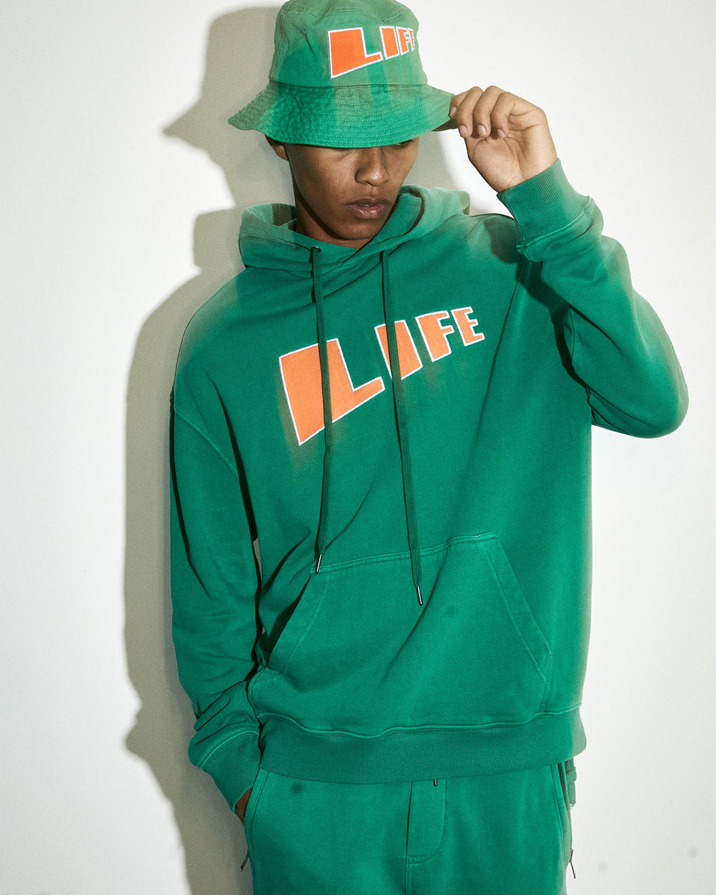 Mens Life Biggie Hoodie Cali Oversized Fleece - Green
