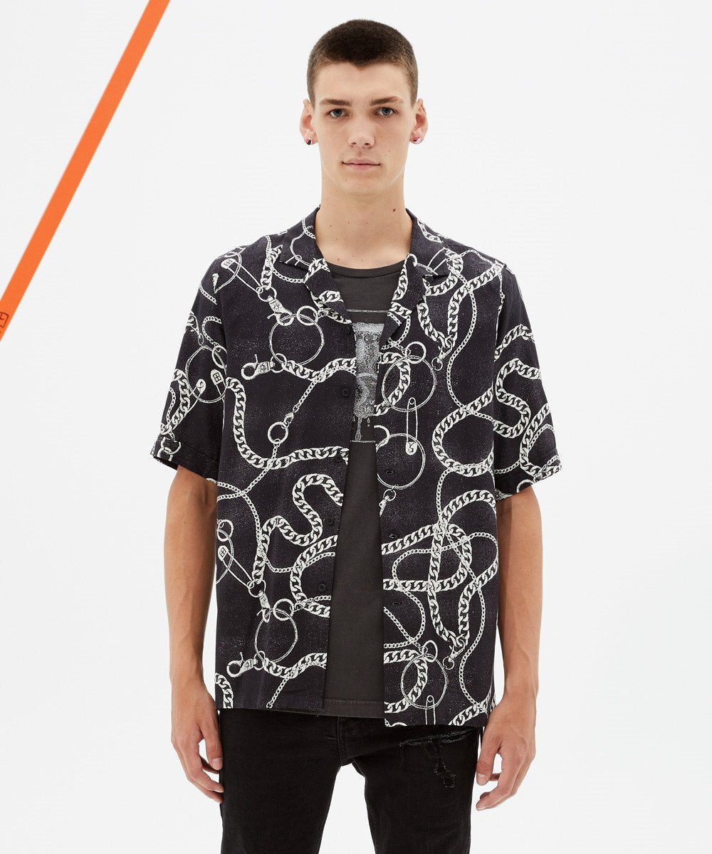 Mens Heavy Metal Resort Ss Shirt Regular Shirts - Black