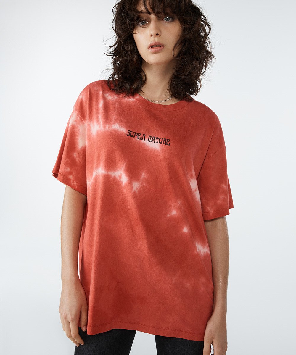 Womens Super Nature Ss Tee Red Dye Oversized Tees - Red
