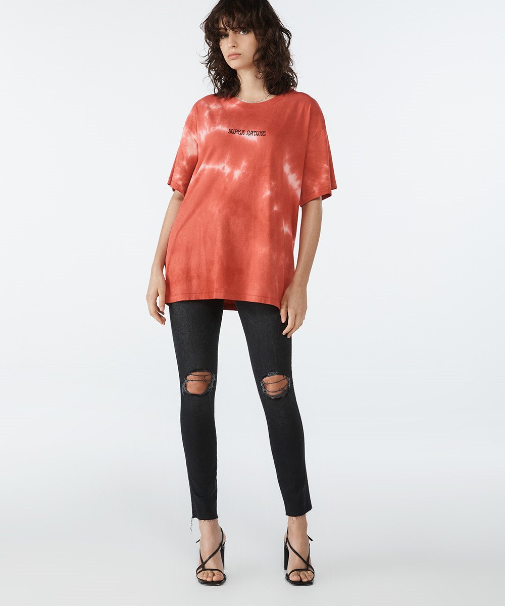 Womens Super Nature Ss Tee Red Dye Oversized Tees - Red