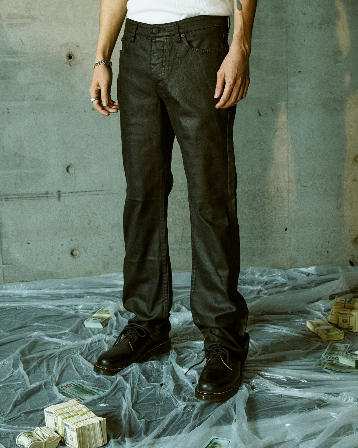 Mens Bronko Black Wax Bootcut Denim Jeans - Black