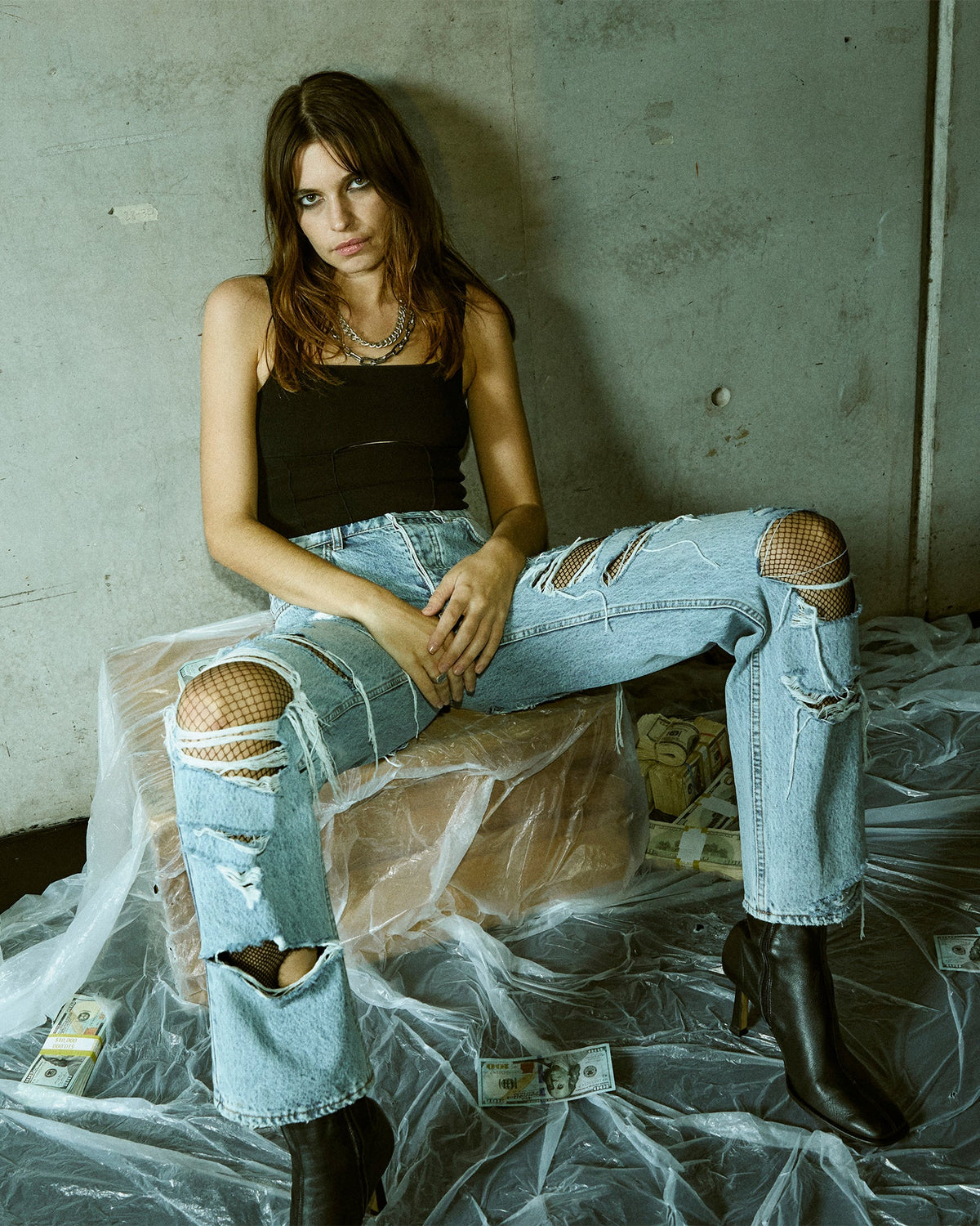 Womens Brooklyn Jean Karma Trashed Straight Denim Jeans - Denim