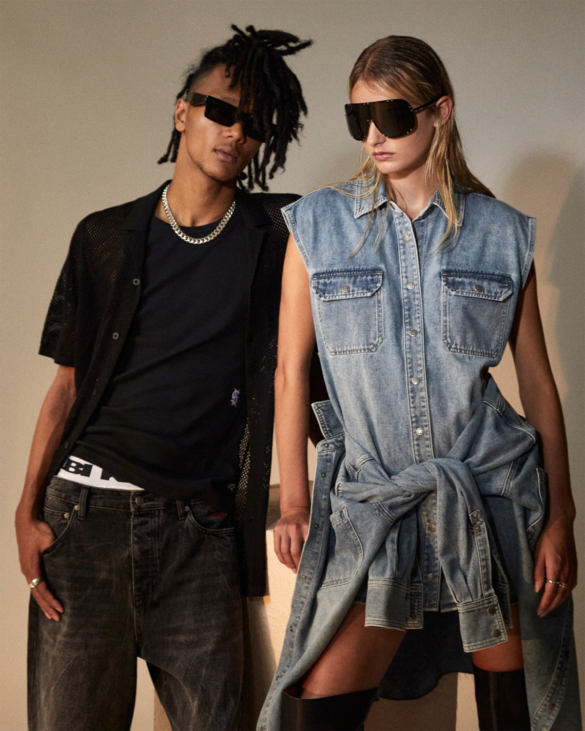 Womens Sleeveless Dress Overkast Oversized Shirts - Denim