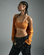 Womens Knit Bralette Satsuma Fitted Fashion Tops - Orange