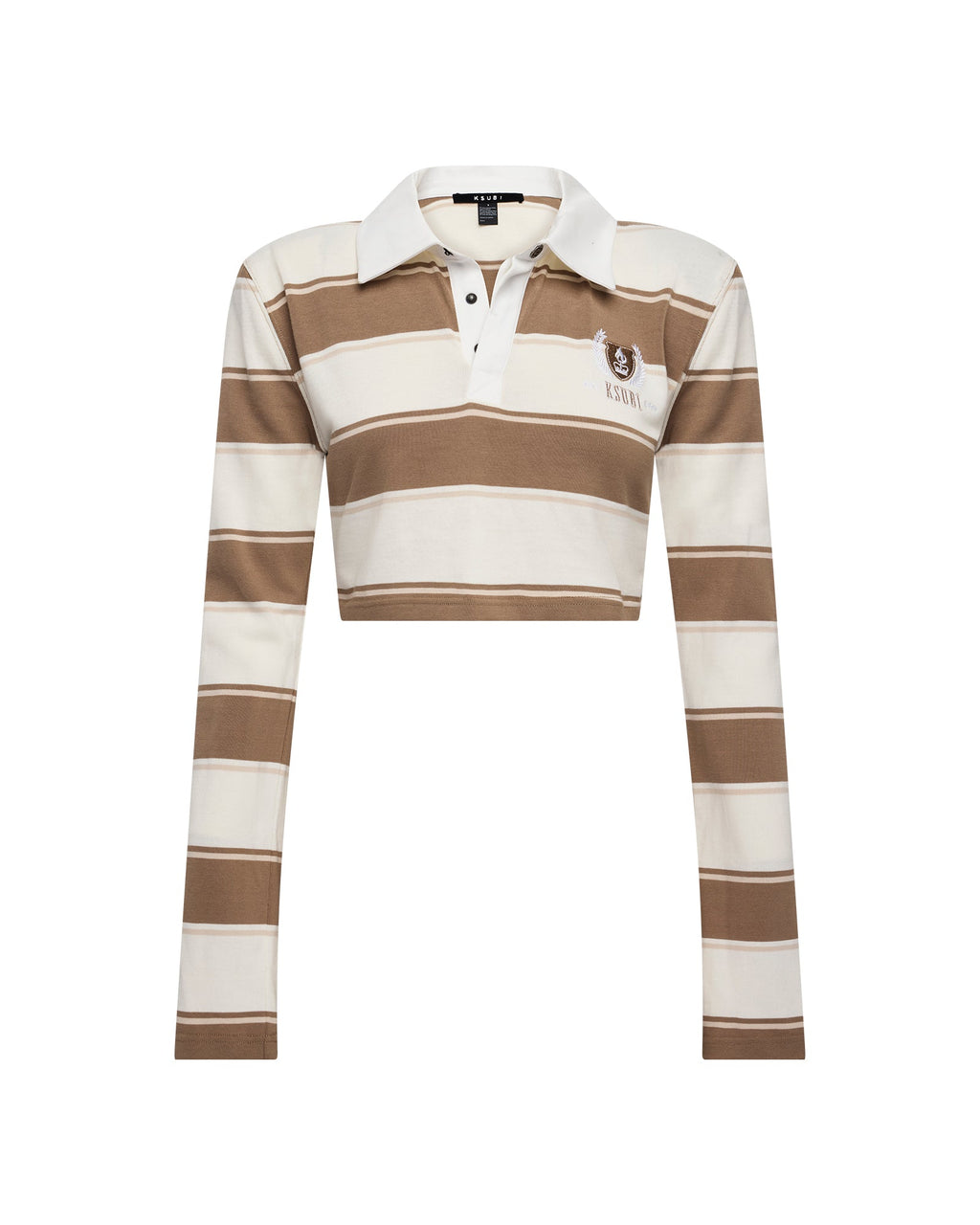 Womens Academy Ls Polo Shirt Tan Stripe Slim Fashion Tops - Beige