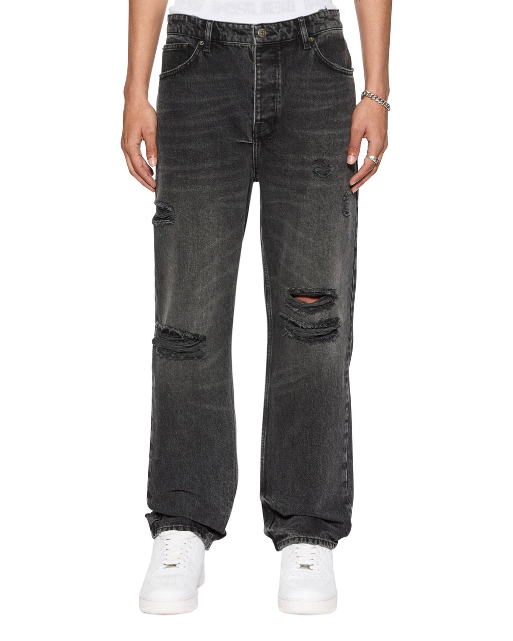 Mens Anti K Blakk Rokk Trashed Relaxed Denim Jeans - Black