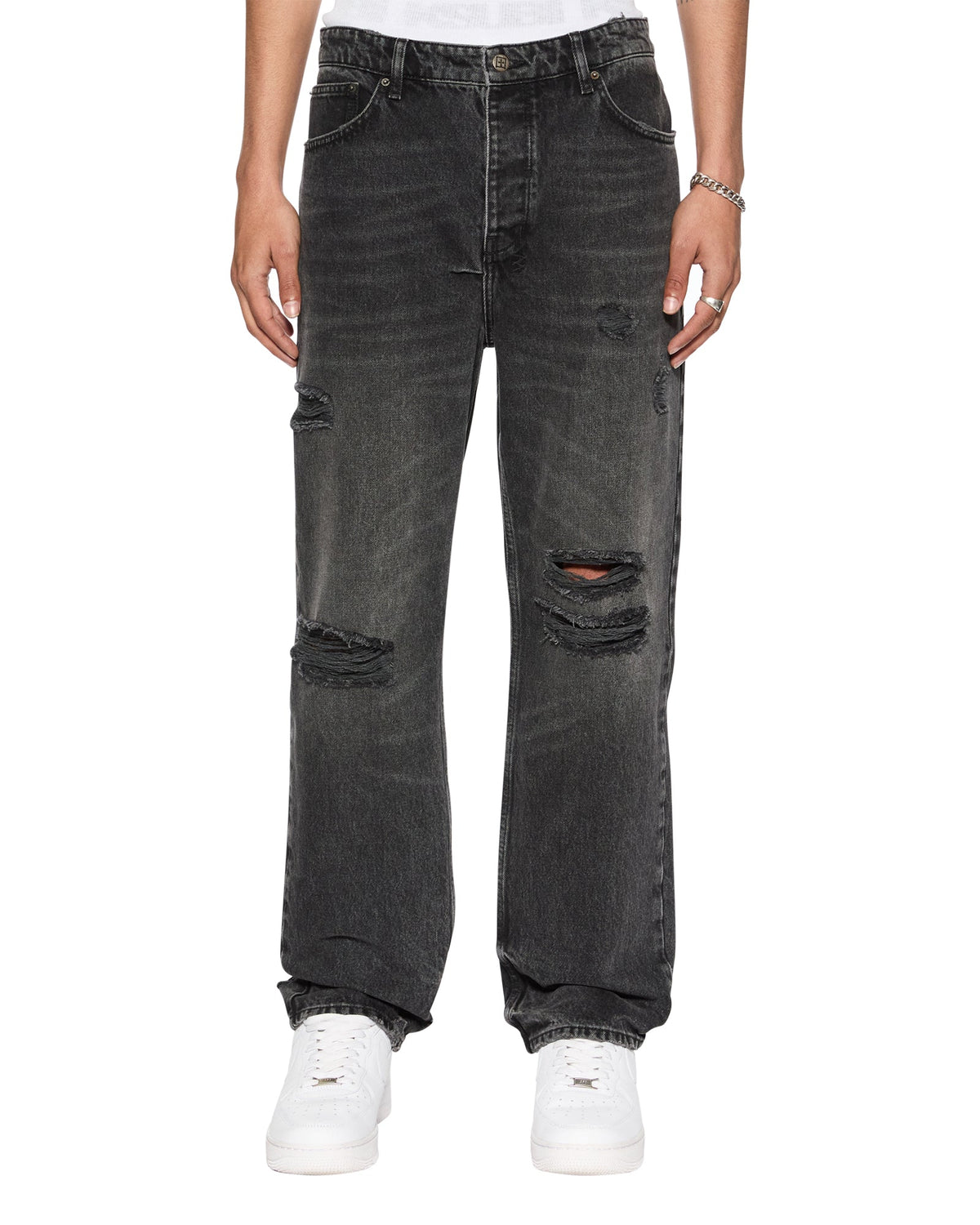 Mens Anti K Blakk Rokk Trashed Relaxed Denim Jeans - Black
