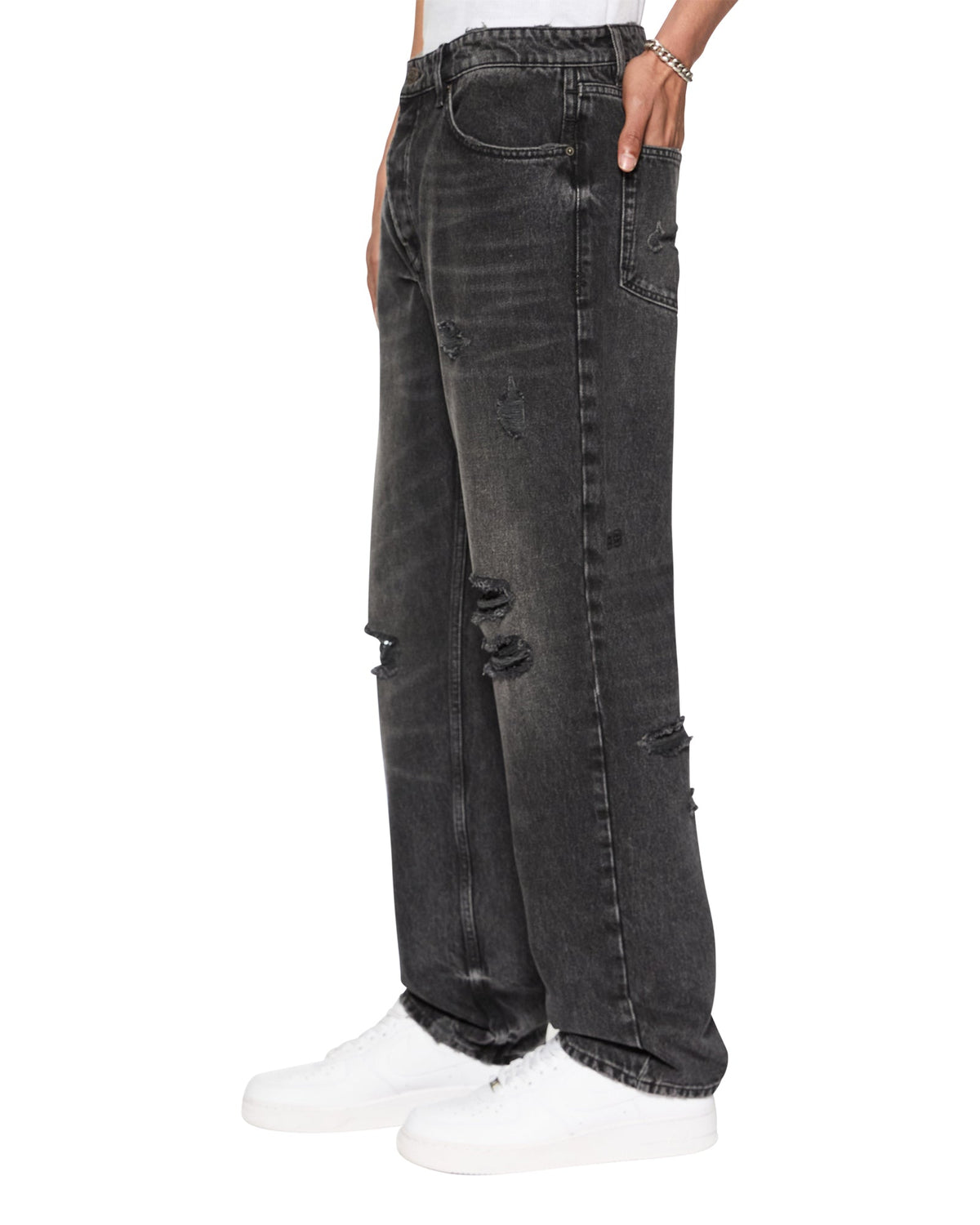 Mens Anti K Blakk Rokk Trashed Relaxed Denim Jeans - Black