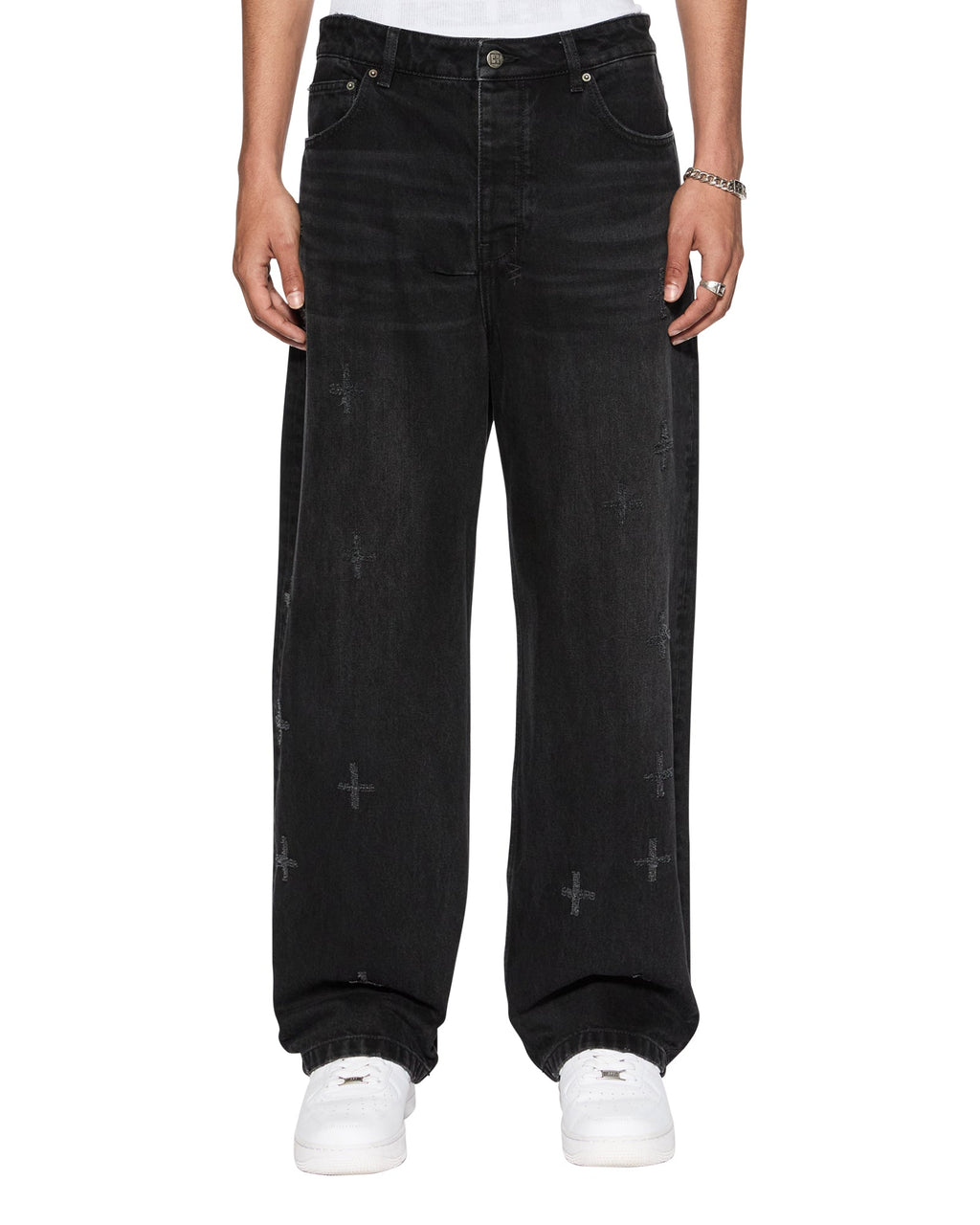 Mens Anti K Nirvana Plus Trashed Relaxed Denim Jeans - Black