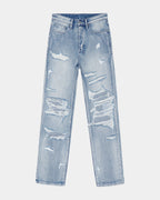 Mens Anti K Punk Blue Shred Relaxed Denim Jeans - Denim