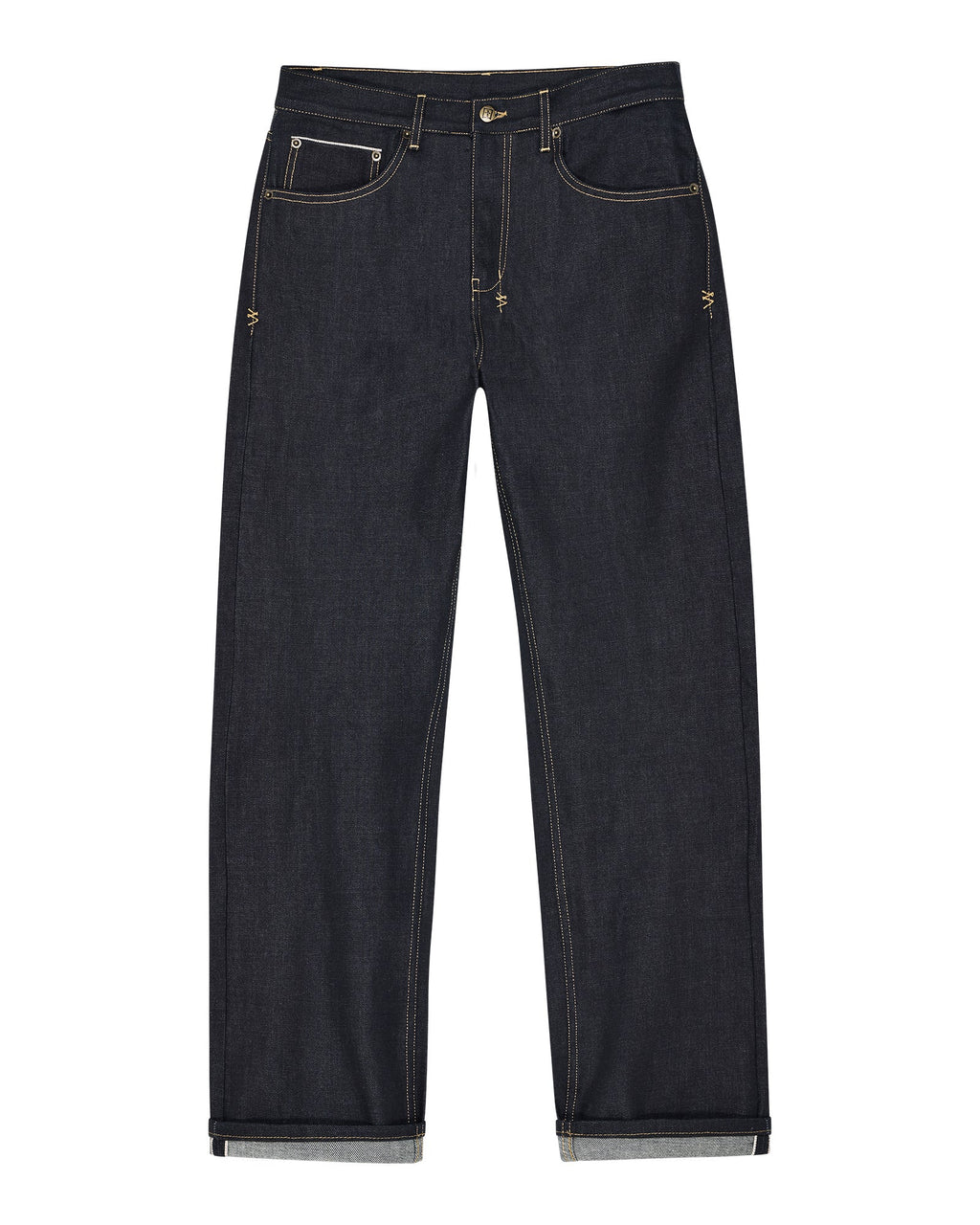 Mens Anti K Selvedge Raw Blue Relaxed Denim Jeans - Denim