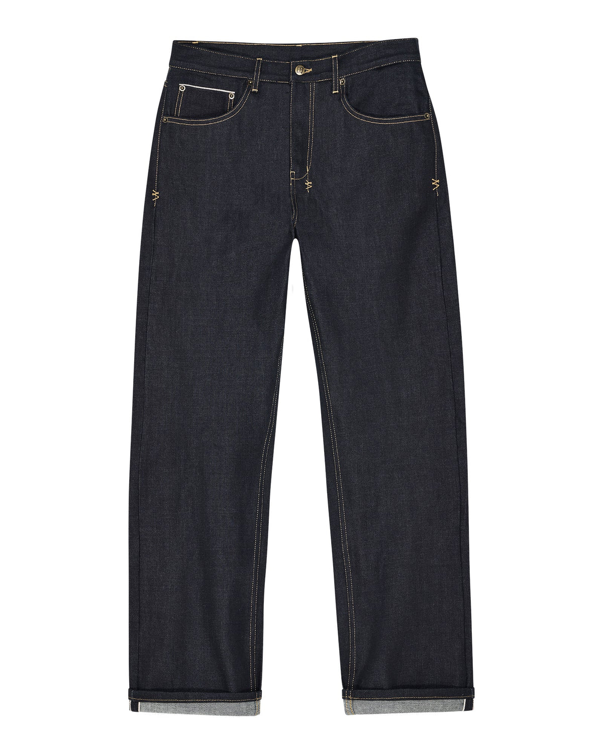 Mens Anti K Selvedge Raw Blue Relaxed Denim Jeans - Denim