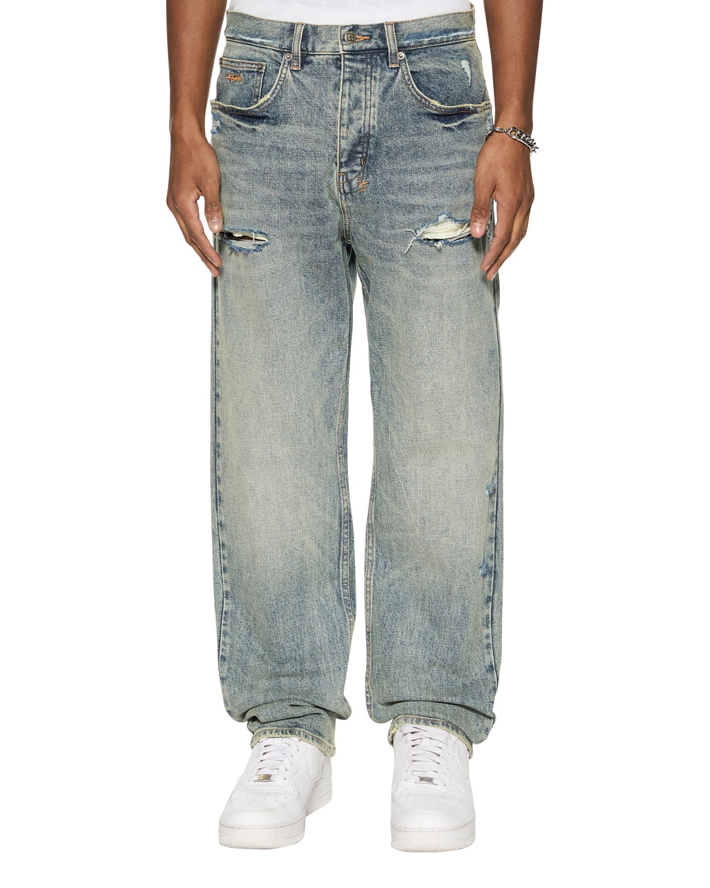 Mens Anti K Stage Dive Trashed Relaxed Denim Jeans - Denim