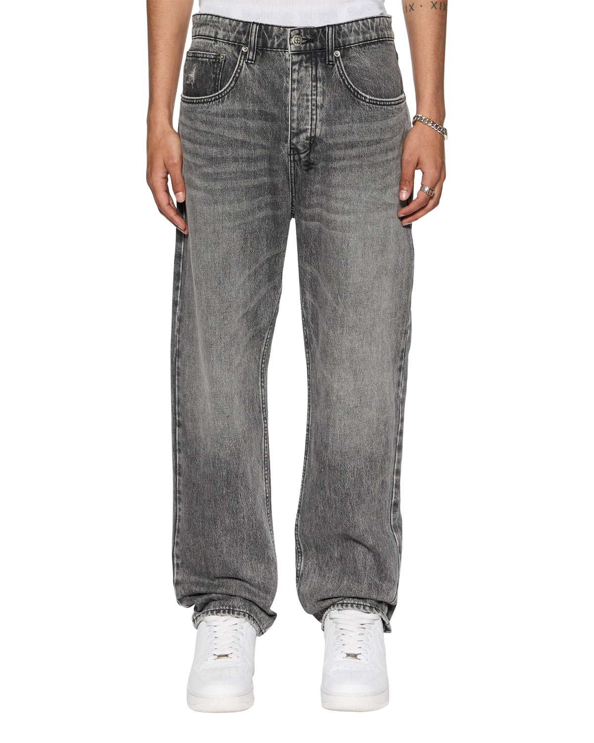 Mens Anti K Worn Grey Relaxed Denim Jeans - Grey