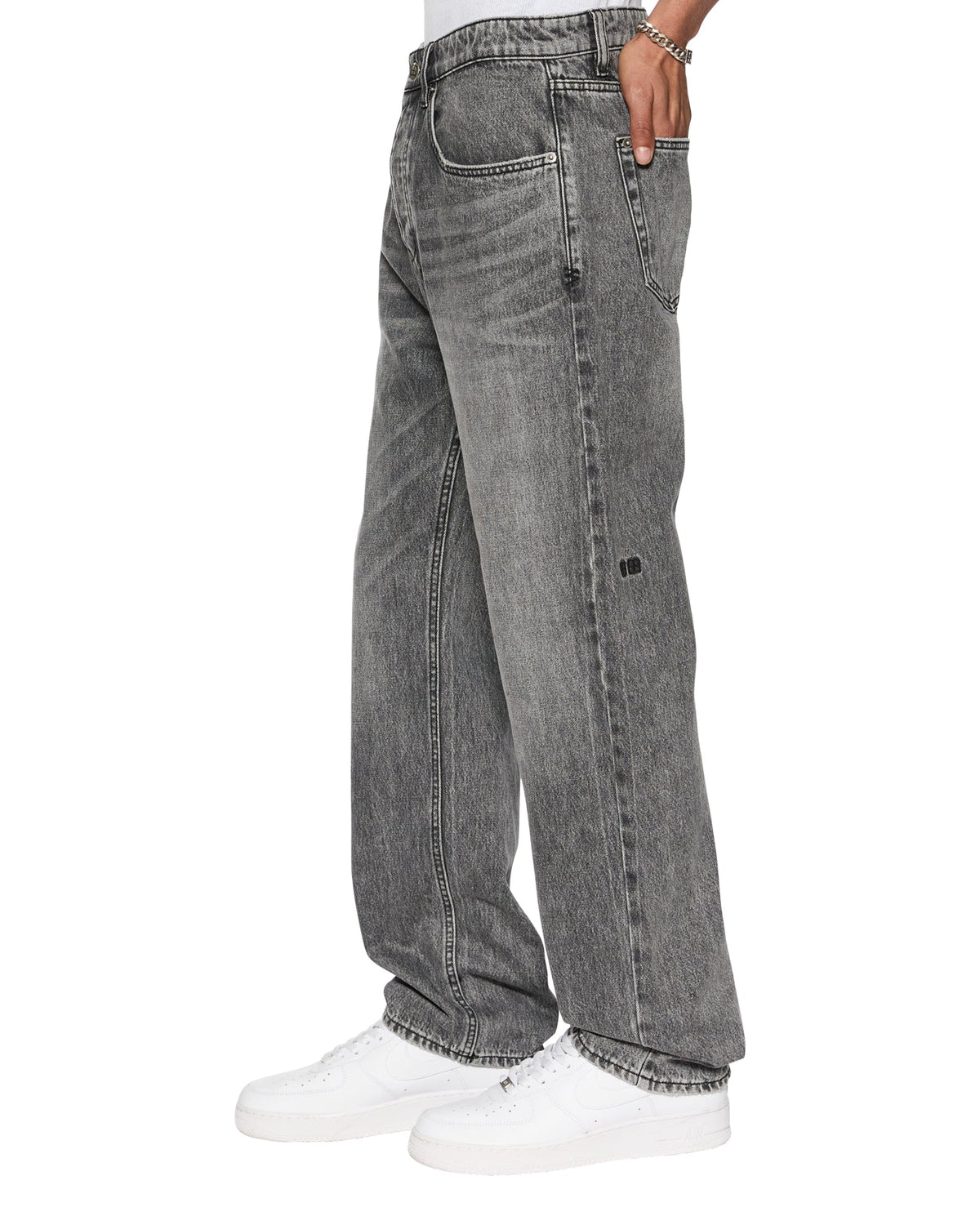 Mens Anti K Worn Grey Relaxed Denim Jeans - Grey