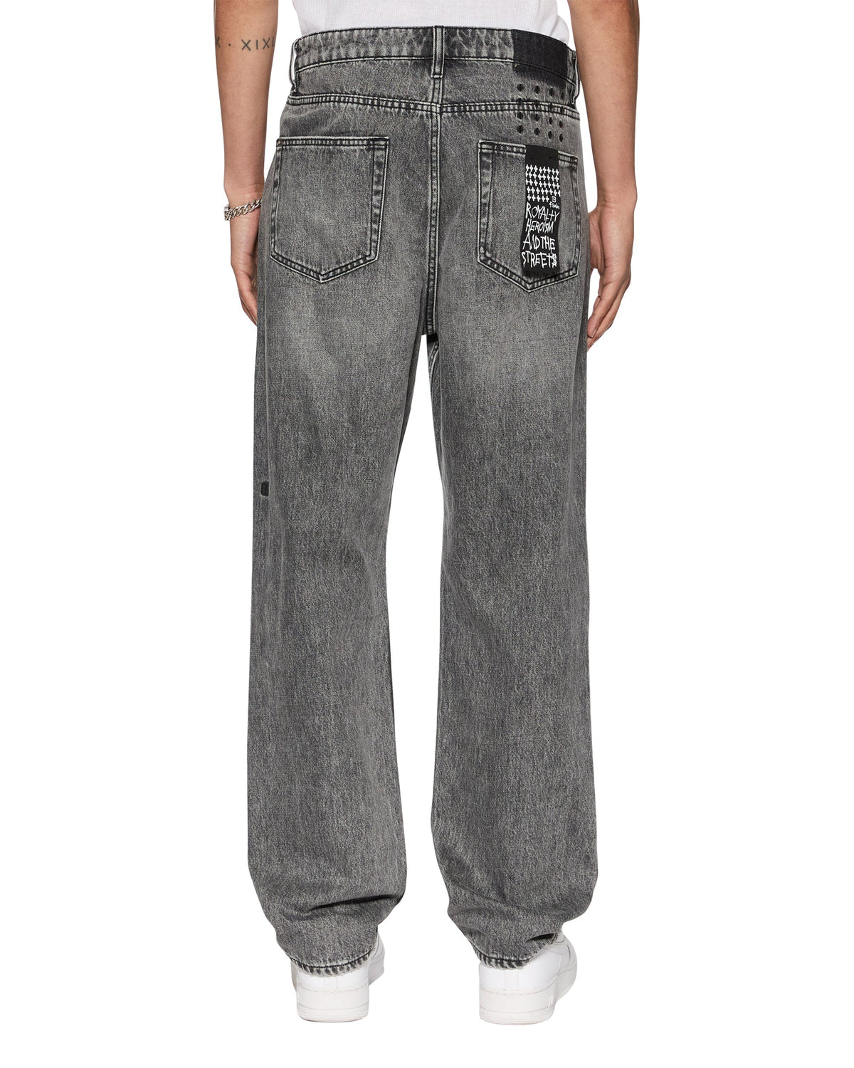 Mens Anti K Worn Grey Relaxed Denim Jeans - Grey