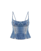 Womens Athena Bustier Aged Fitted Fashion Tops - Denim