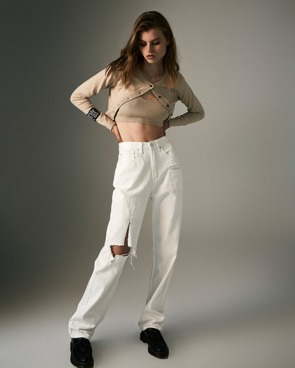 Womens Playback Blanc Sliced Straight Denim Jeans - White