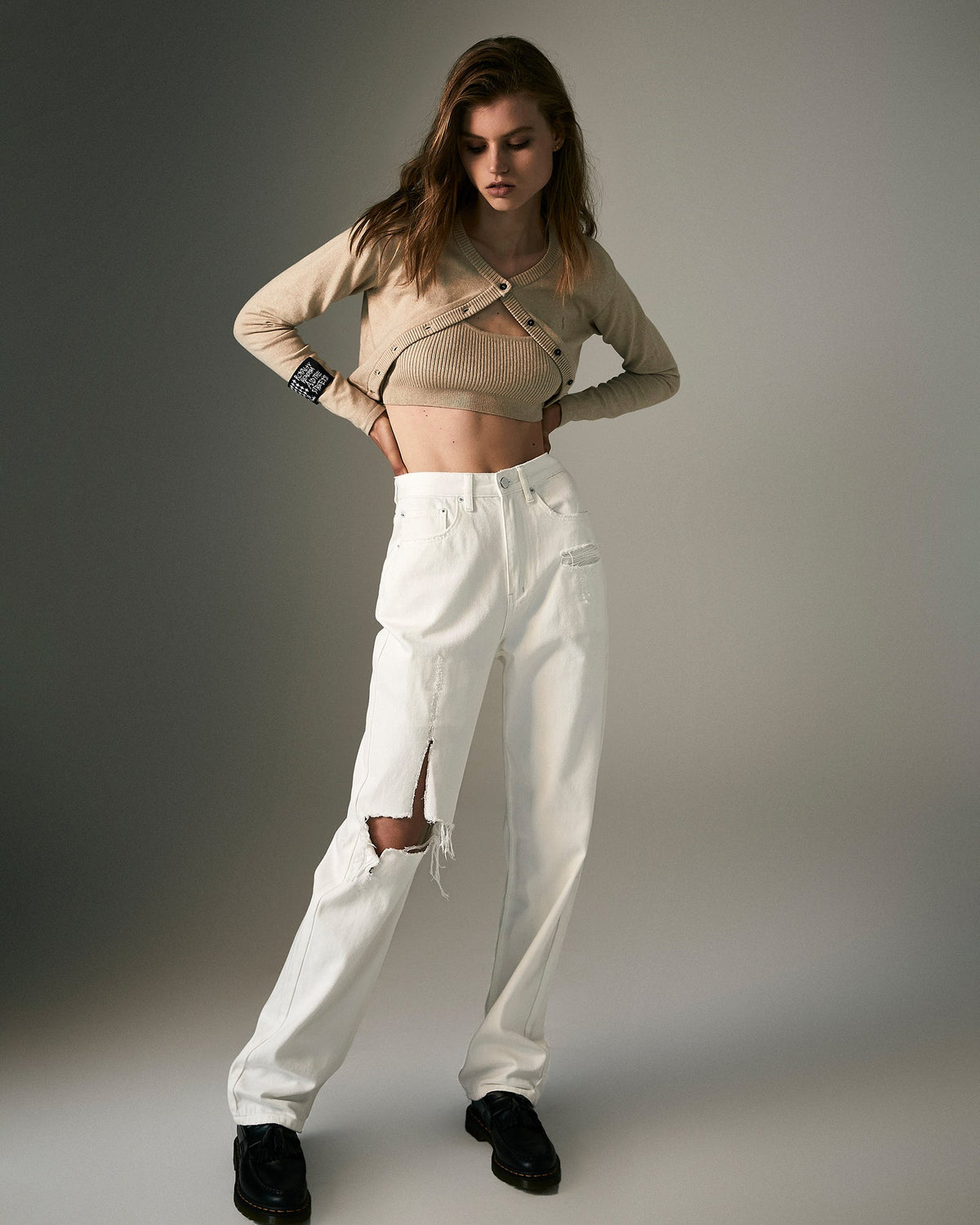 Womens Playback Blanc Sliced Straight Denim Jeans - White