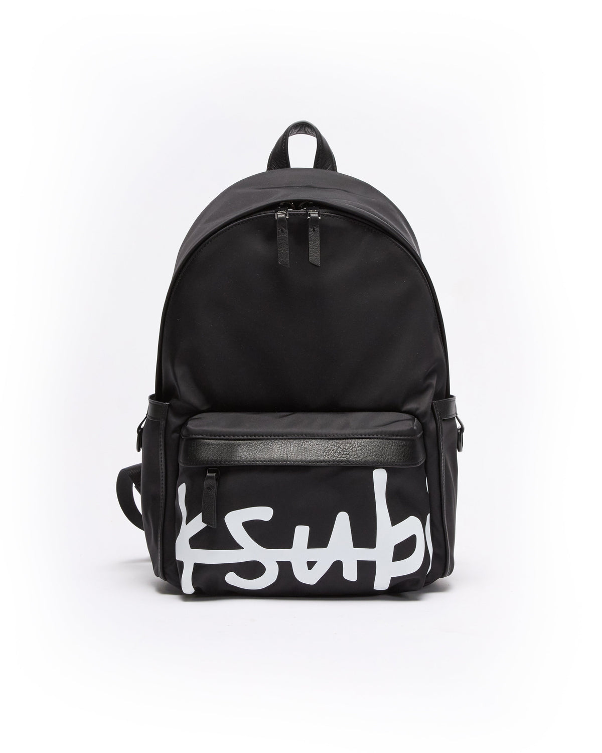 1999 Nylon Leather Backpack Black Bags - Black