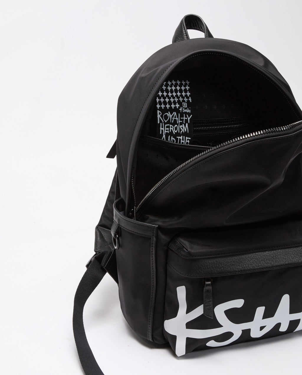 1999 Nylon Leather Backpack Black Bags - Black
