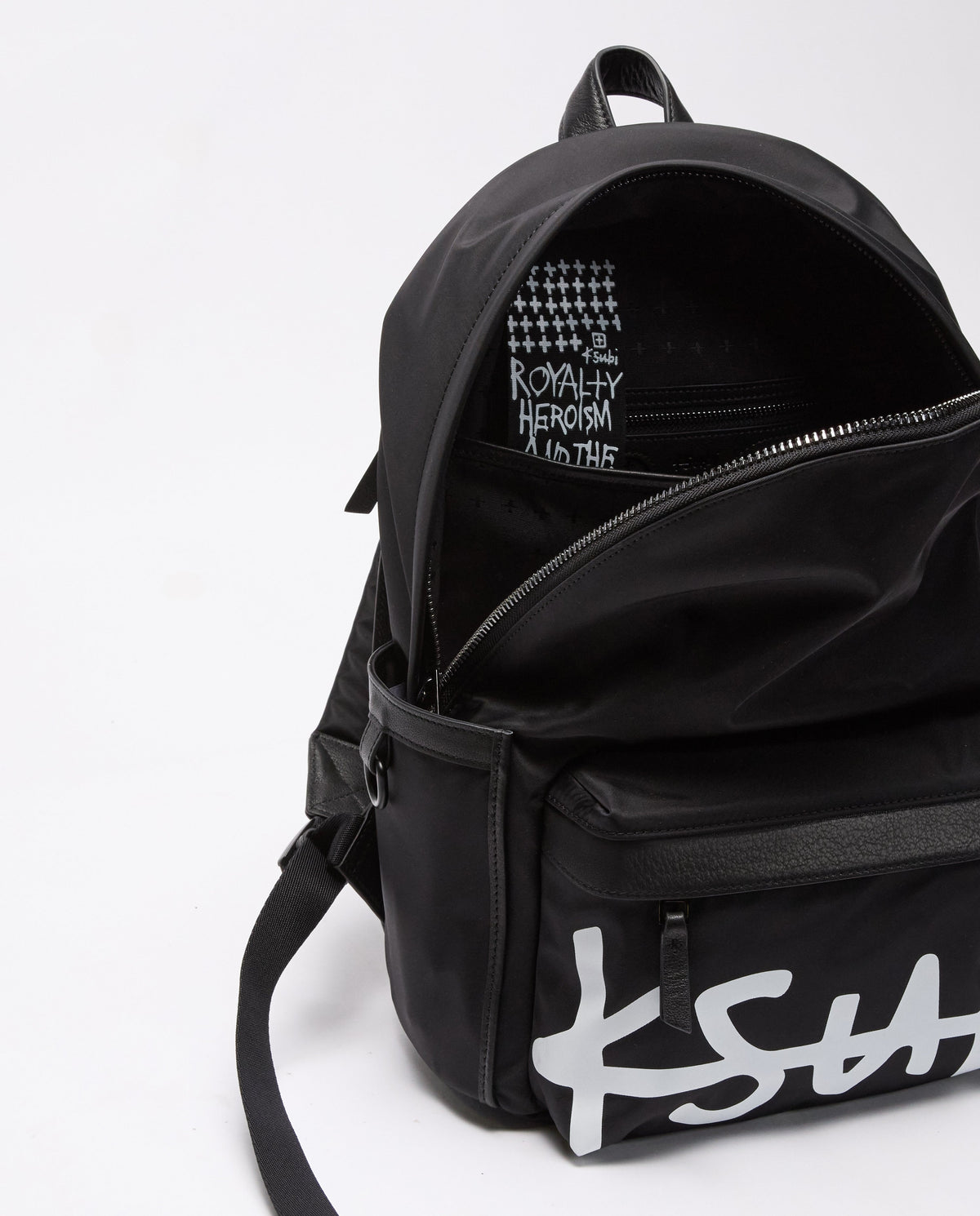 1999 Nylon Leather Backpack Black Bags - Black