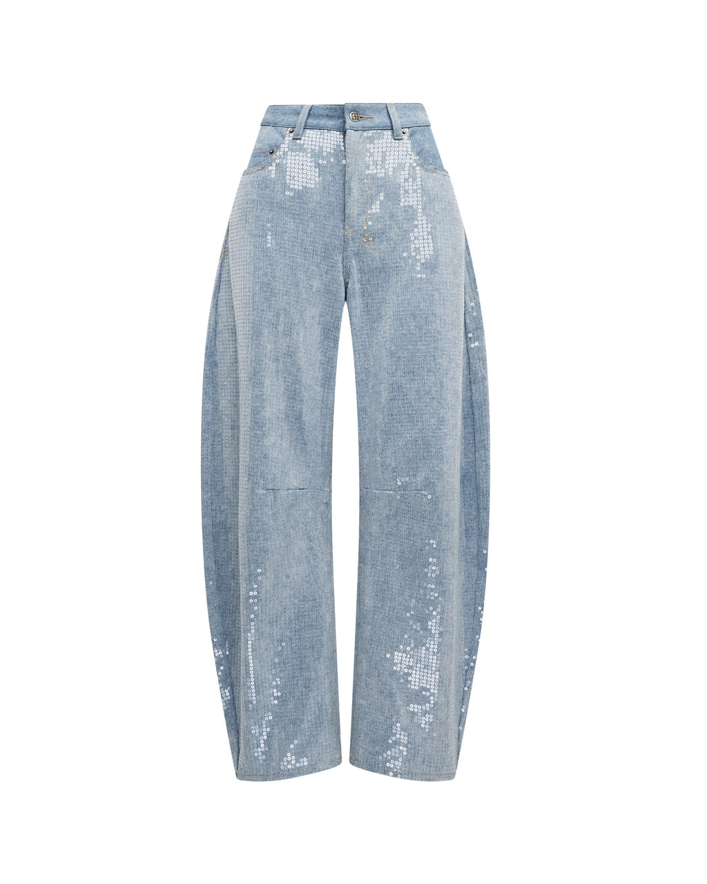 Womens Barrel Jean Sequin Spirit Spark Barrel Leg Denim Jeans - Denim