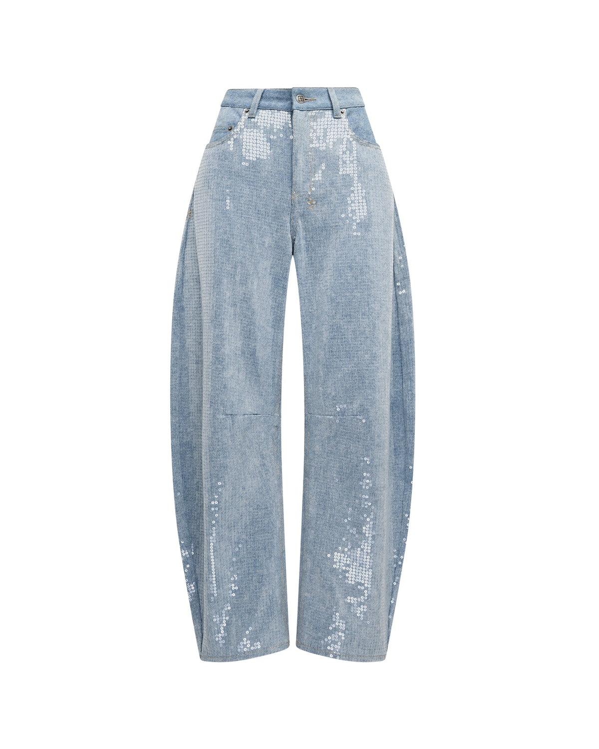 Womens Barrel Jean Sequin Spirit Spark Barrel Leg Denim Jeans - Denim