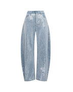 Womens Barrel Jean Sequin Spirit Spark Barrel Leg Denim Jeans - Denim