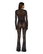 Womens Adele Ls Bodysuit Black Lace Fitted Fashion Tops - Black