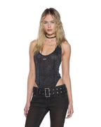 Womens Lara Bodysuit Silver Slim Fashion Tops - Silver