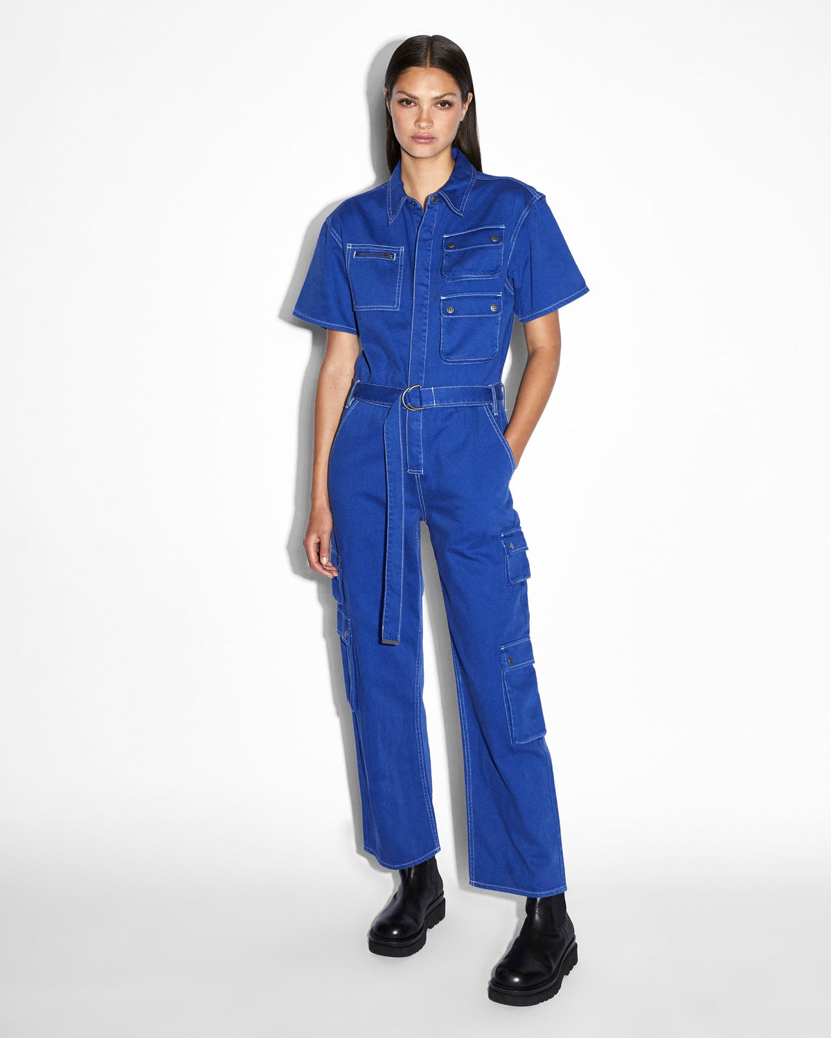 Womens Drill Boilersuit Cobalt Oversized Jumpsuits - Blue
