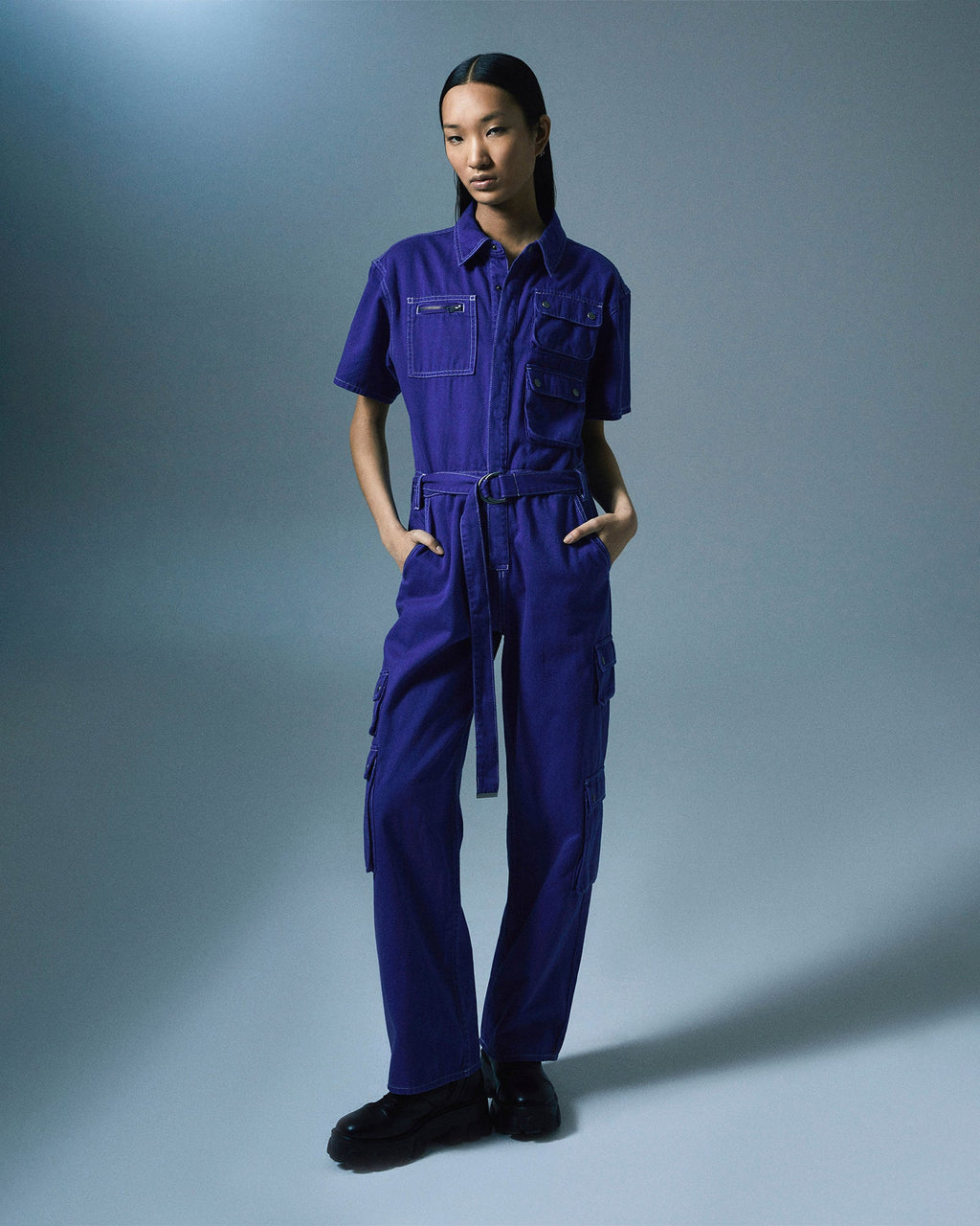 Womens Drill Boilersuit Cobalt Oversized Jumpsuits - Blue