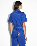 Womens Drill Boilersuit Cobalt Oversized Jumpsuits - Blue