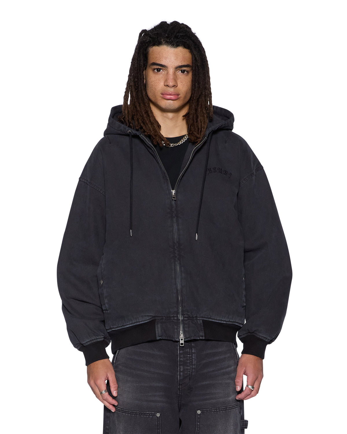 Mens Bomber Jacket Stud Black Regular Jackets - Black