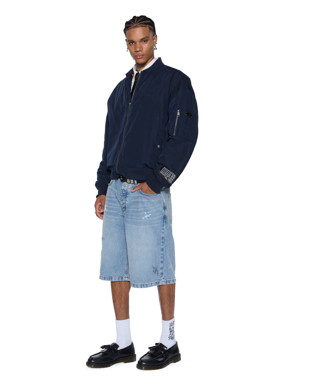 Mens Intruder Bomber Jacket Navy Oversized Jackets - Navy