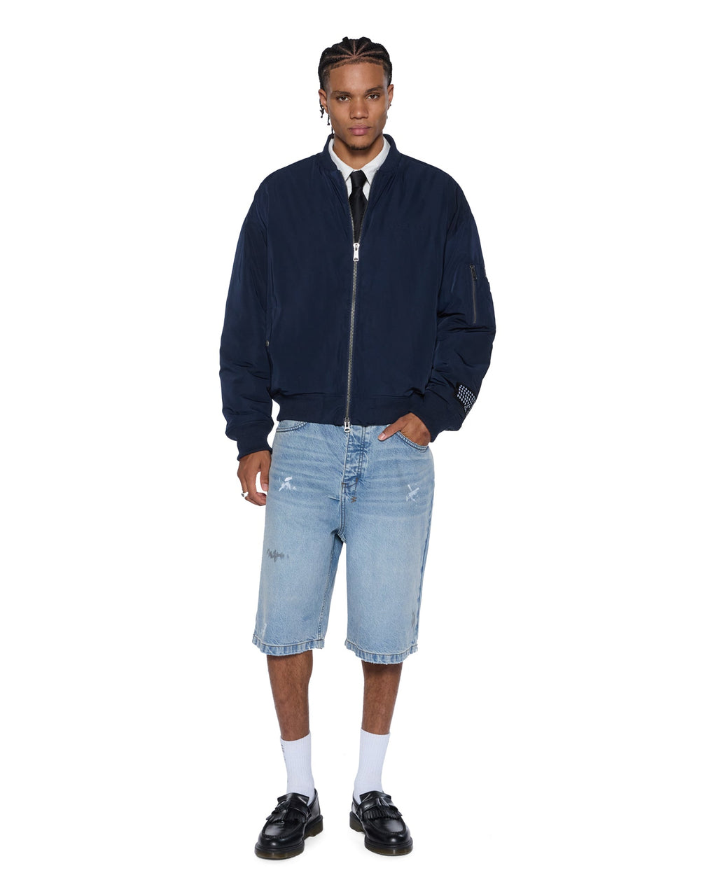 Mens Intruder Bomber Jacket Navy Oversized Jackets - Navy