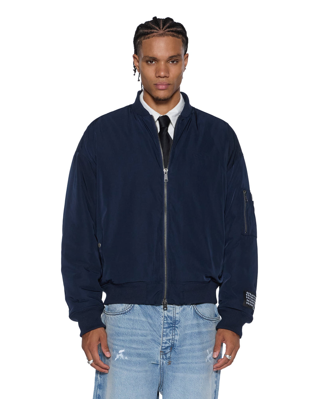 Mens Intruder Bomber Jacket Navy Oversized Jackets - Navy