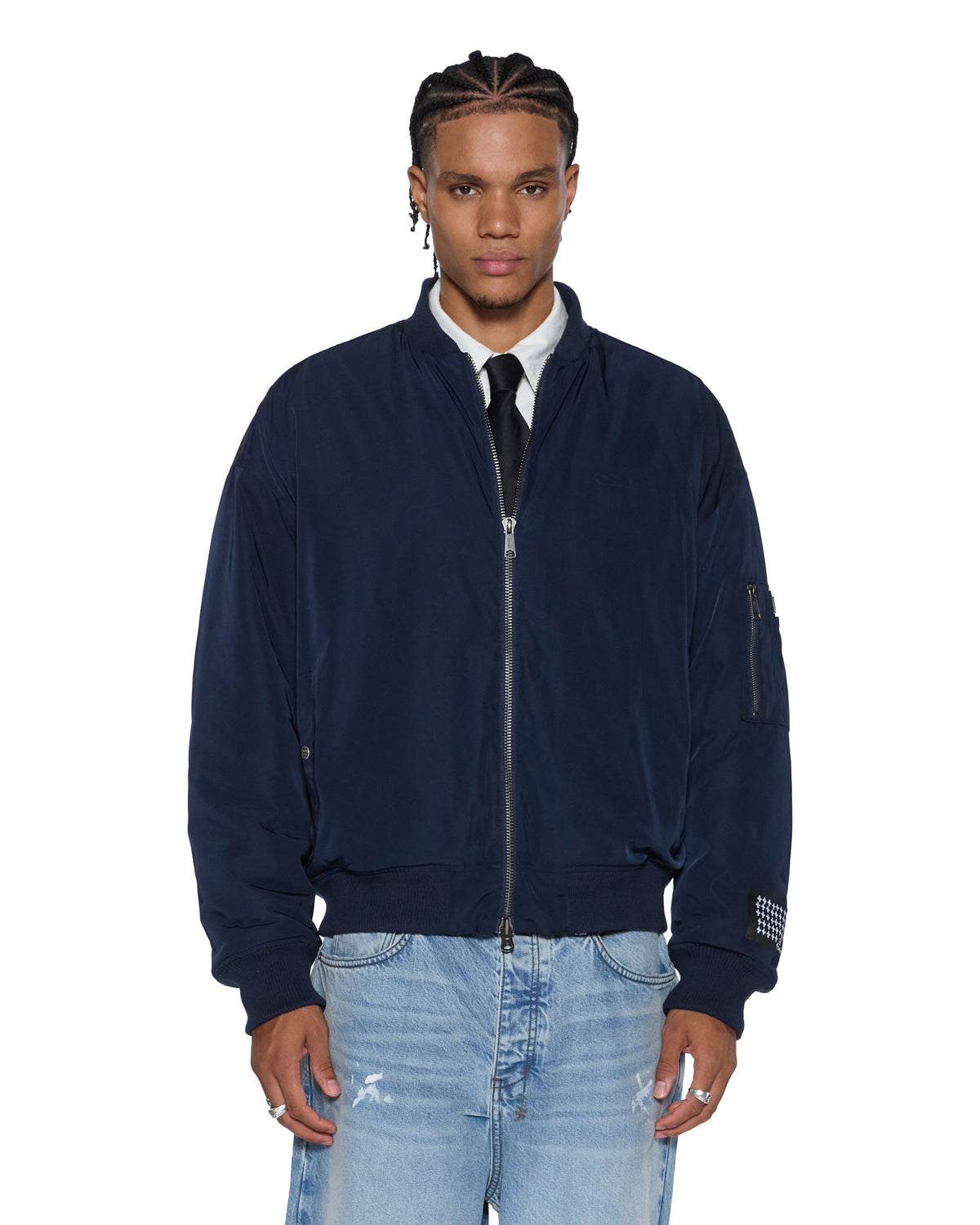 Mens Intruder Bomber Jacket Navy Oversized Jackets - Navy
