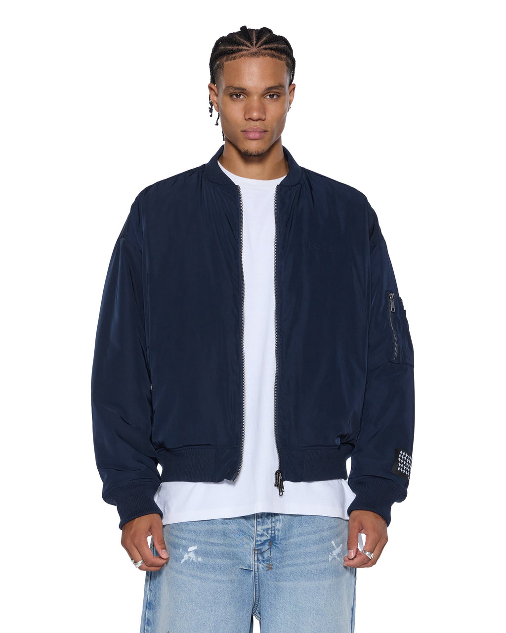 Mens Intruder Bomber Jacket Navy Oversized Jackets - Navy