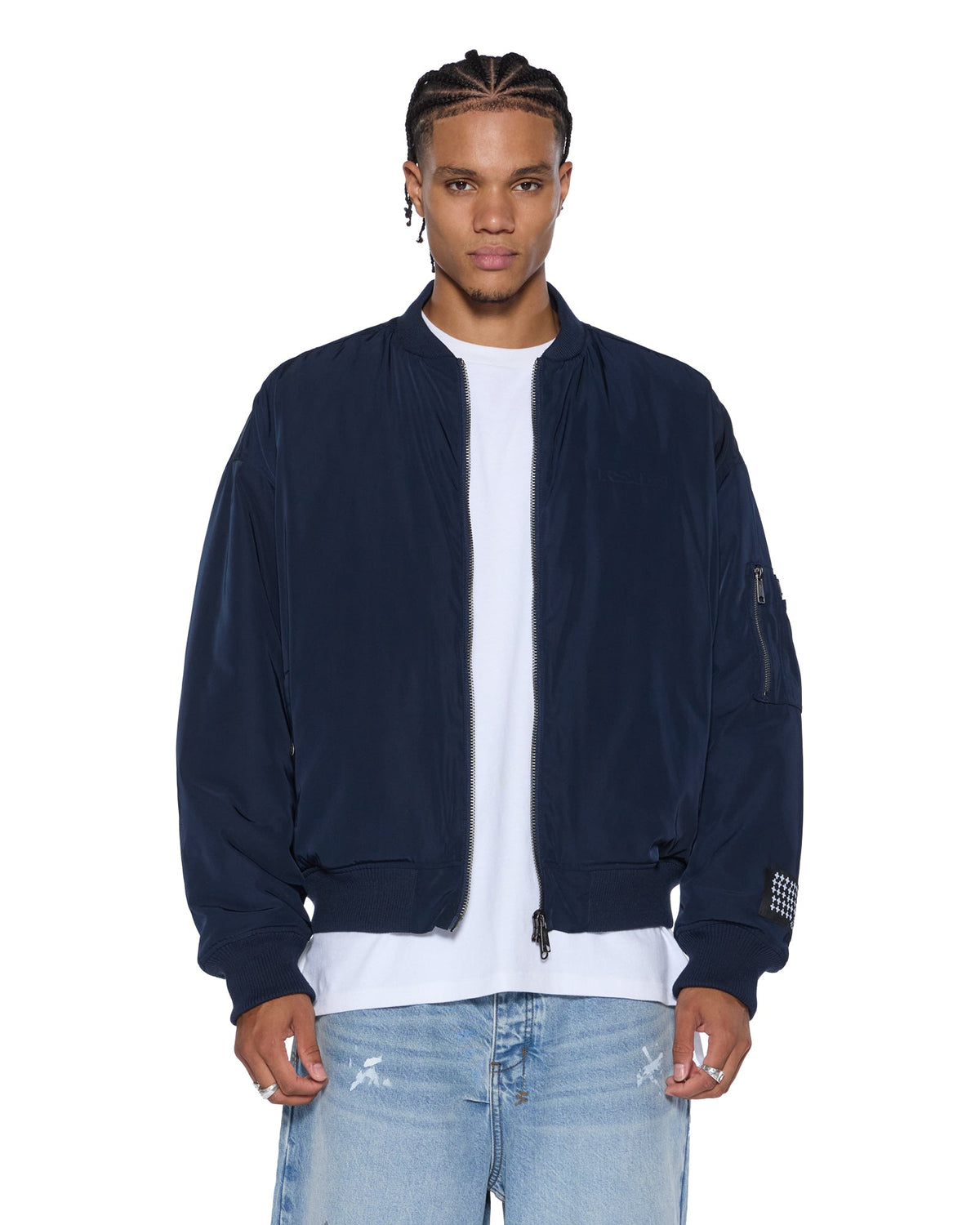 Mens Intruder Bomber Jacket Navy Oversized Jackets - Navy